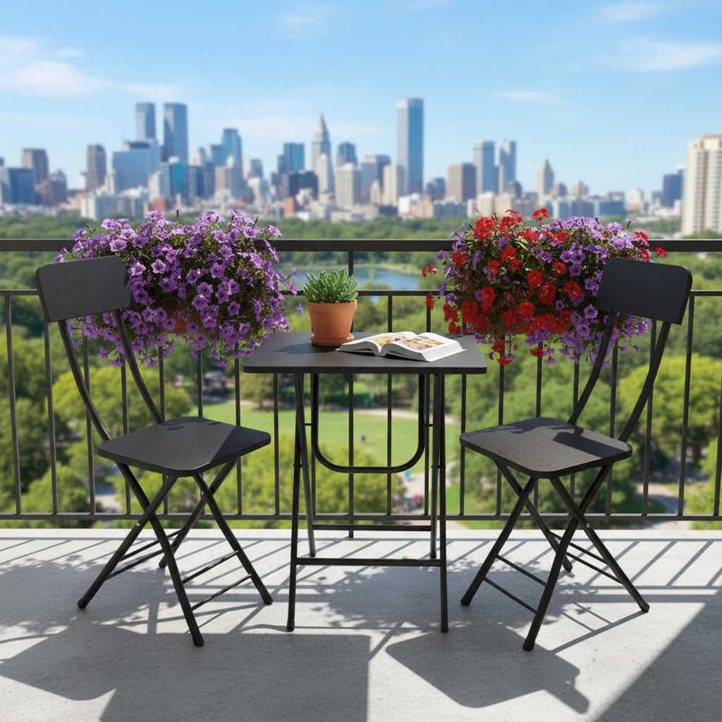 SOGA Home & Living Bundle – Black Folding Dining Table & 2 Foldable Chairs for Home Decor