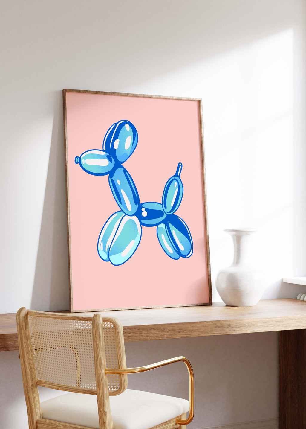 Balloon Dog Poster · Blue Dog Sculpture · Pop Art Aesthetic · Minimalist Design · Pink Background · Unframed Print