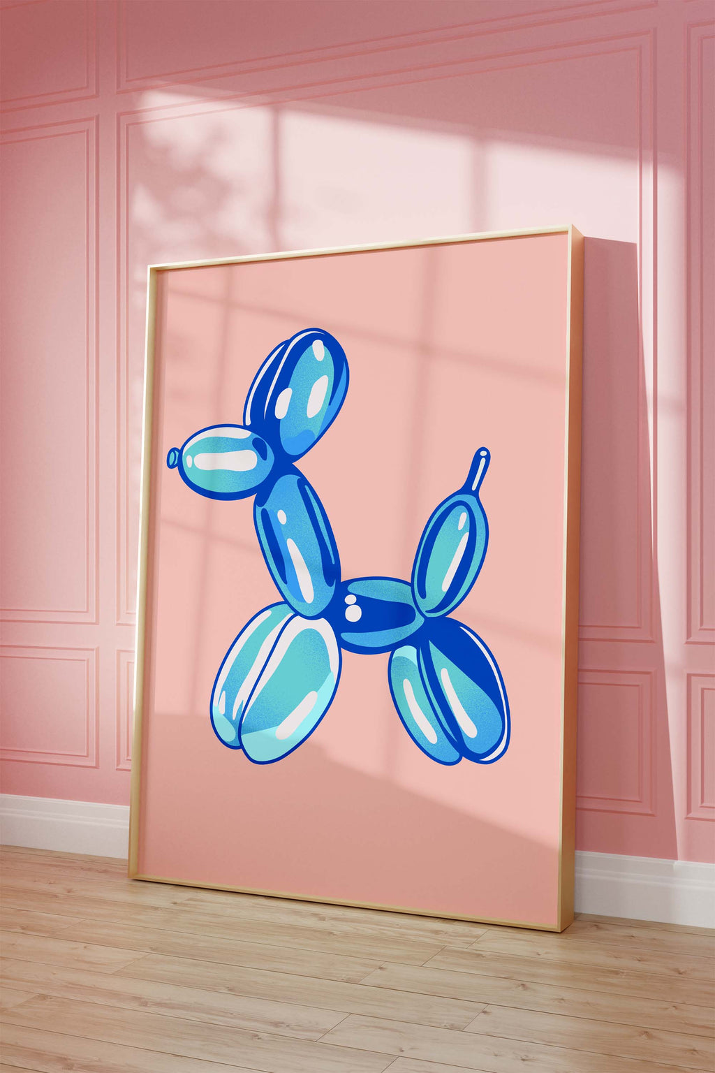Balloon Dog Poster · Blue Dog Sculpture · Pop Art Aesthetic · Minimalist Design · Pink Background · Unframed Print