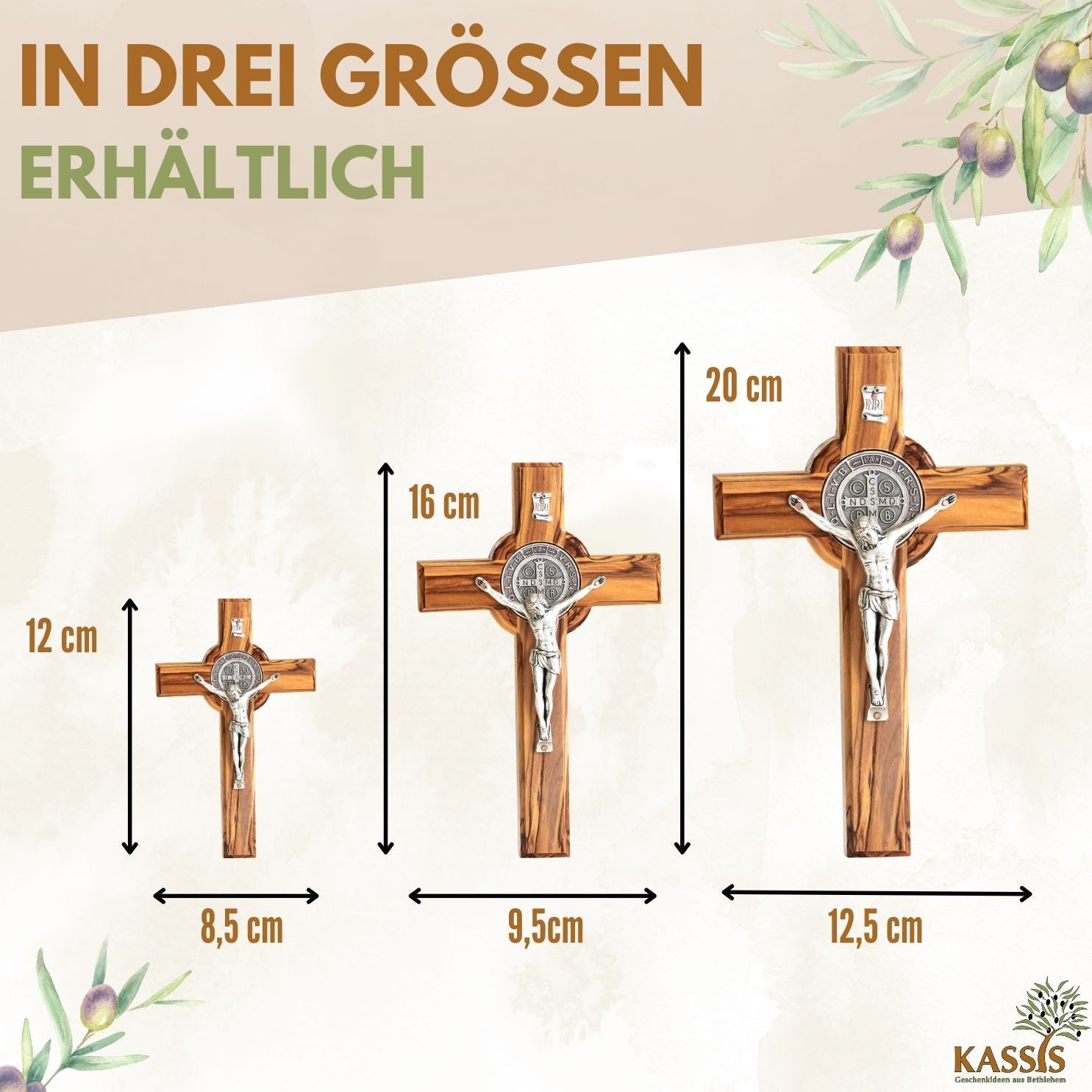 St. Benedikt Kreuz aus Olivenholz | Schutzkreuz als Wandkreuz & Geschenk zur Taufe, Kommunion oder Firmung