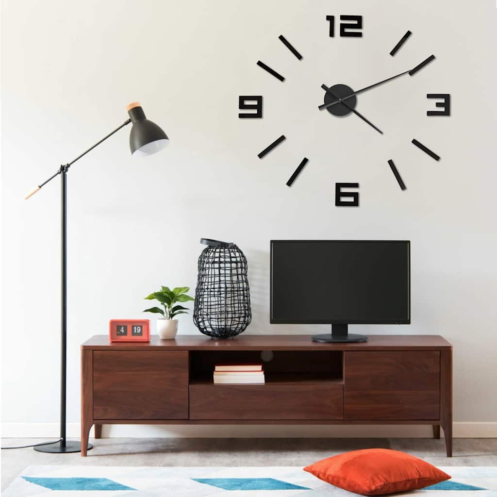 VidaXL 3D wall clock modern XXL 100 cm black