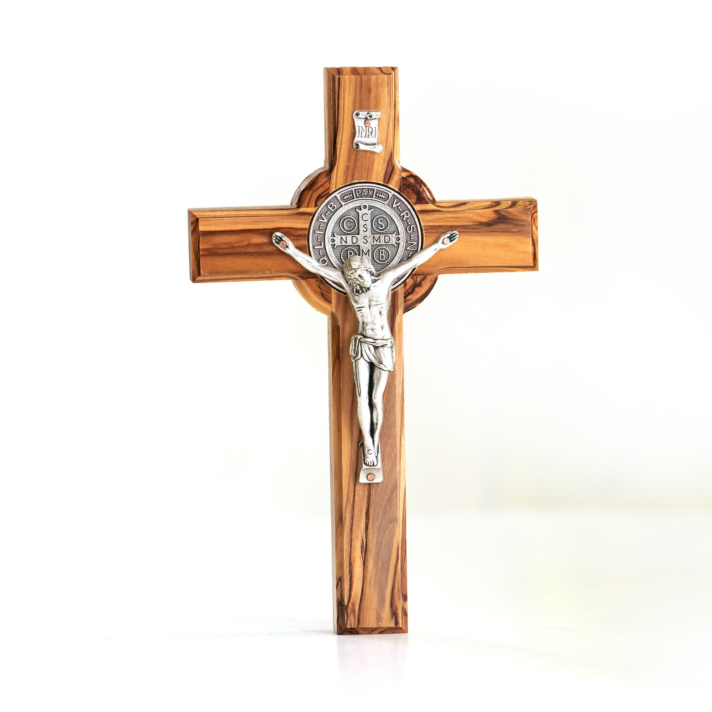 St. Benedikt Kreuz aus Olivenholz | Schutzkreuz als Wandkreuz & Geschenk zur Taufe, Kommunion oder Firmung