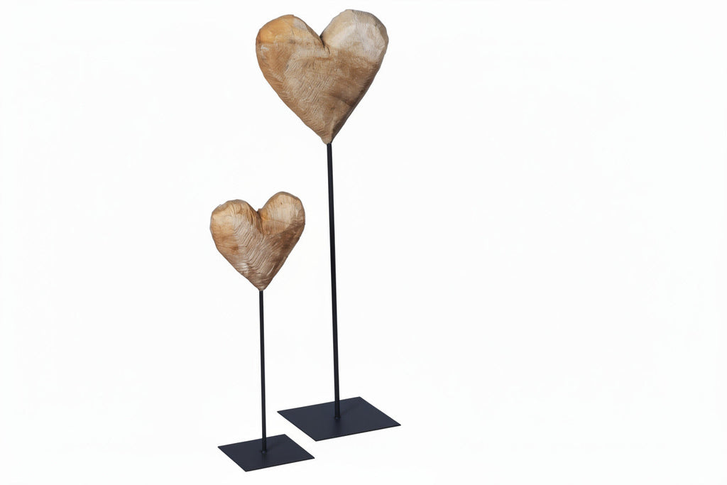 Thankgoods large solid decorative wooden heart made of solid poplar wood with steel base in three sizes