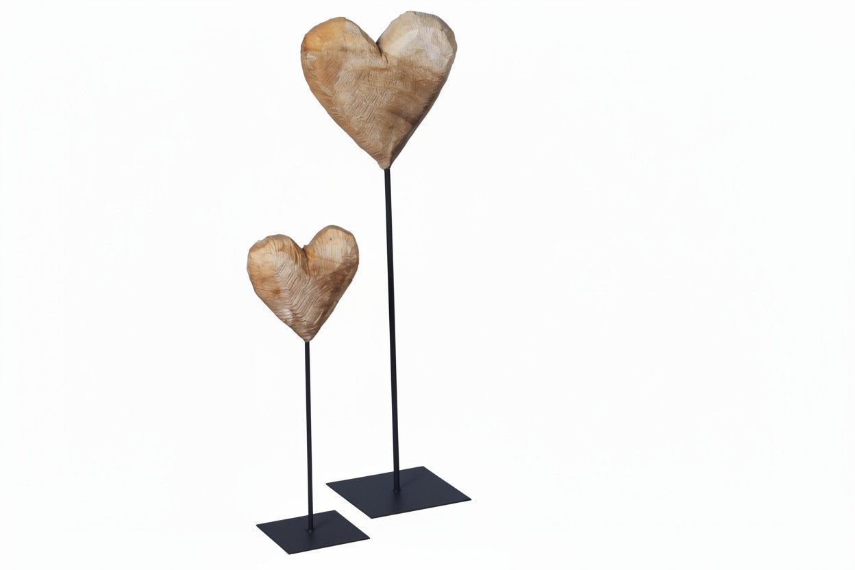 Thankgoods large solid decorative wooden heart made of solid poplar wood with steel base in three sizes