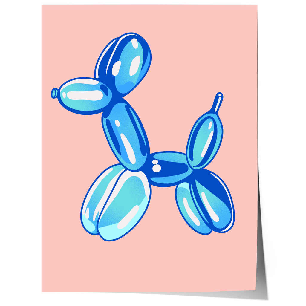 Balloon Dog Poster · Blue Dog Sculpture · Pop Art Aesthetic · Minimalist Design · Pink Background · Unframed Print