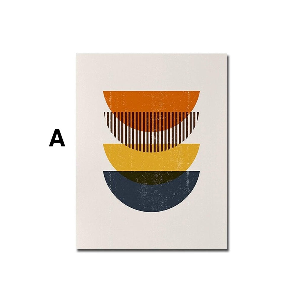 Boho Abstract Sun Half Circles and Leaves with Yellow Tones as Decorative Print without Frame