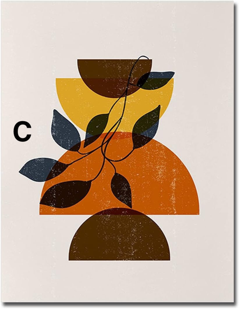 Boho Abstract Sun Half Circles and Leaves with Yellow Tones as Decorative Print without Frame