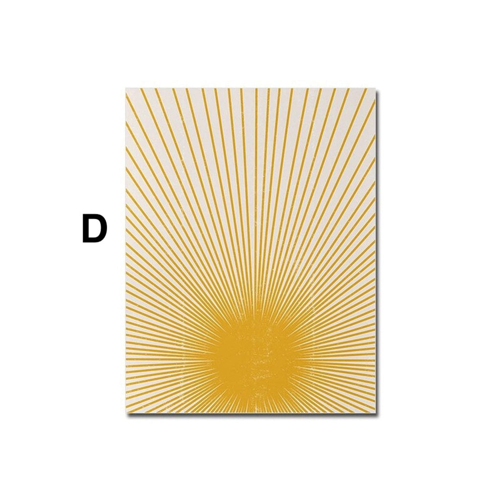 Boho Abstract Sun Half Circles and Leaves with Yellow Tones as Decorative Print without Frame