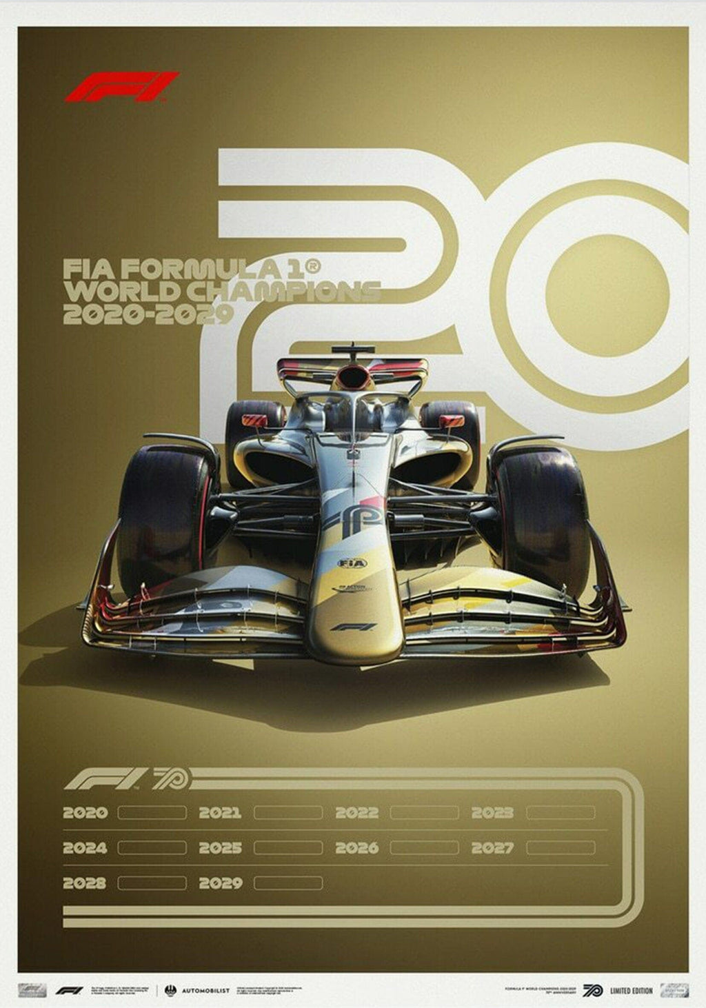 Poster Formula 1 Decades Racing Car Chronology Legends · Decorative Print without Frame