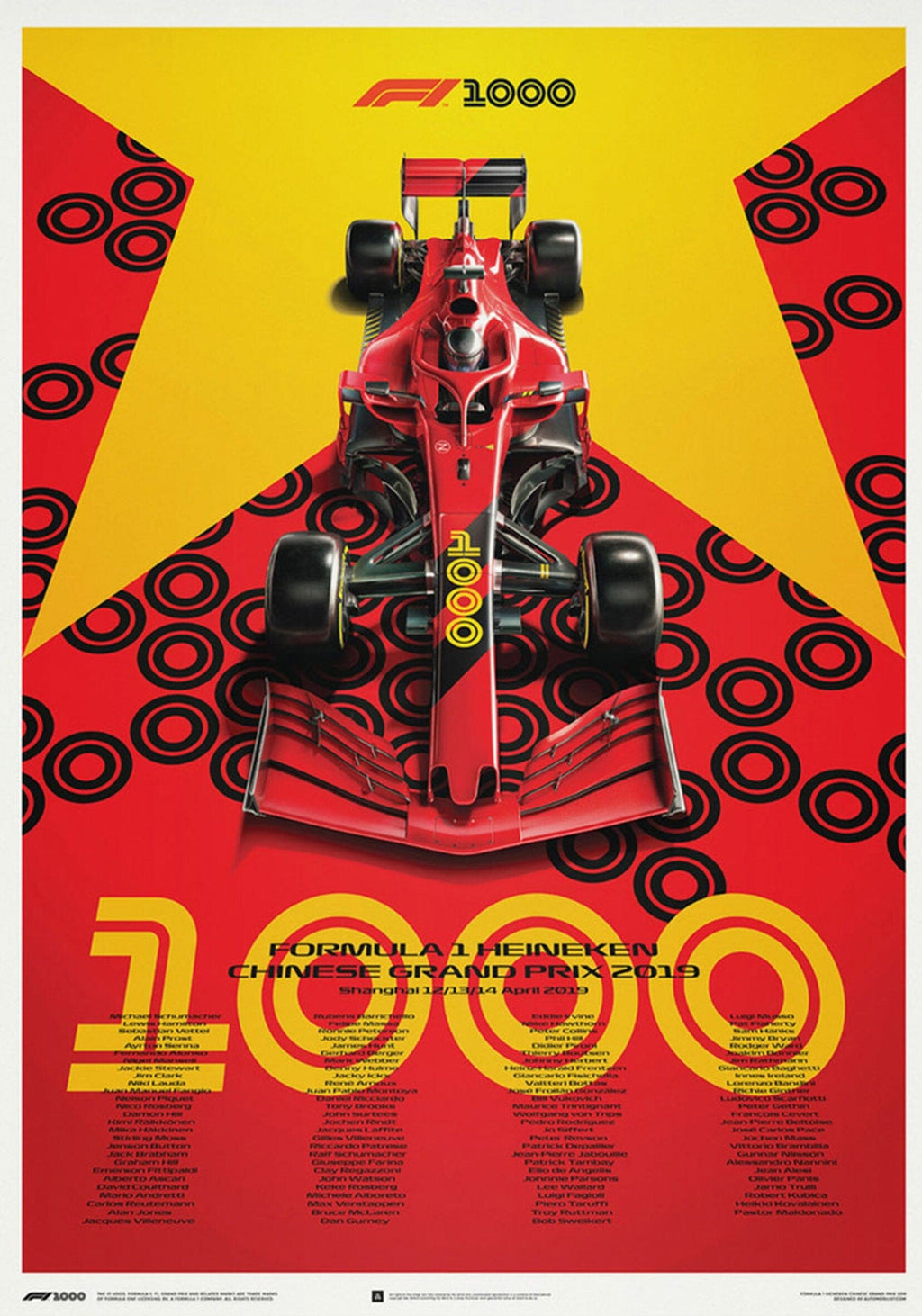 Poster Formula 1 Decades Racing Car Chronology Legends · Decorative Print without Frame