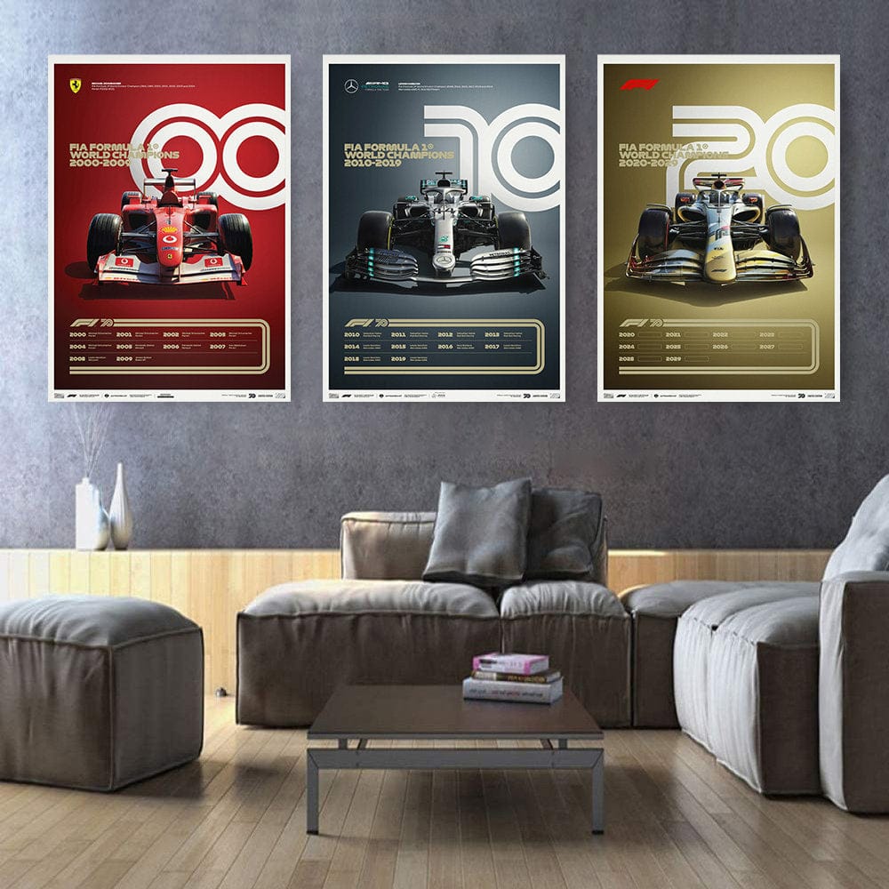 Poster Formula 1 Decades Racing Car Chronology Legends · Decorative Print without Frame