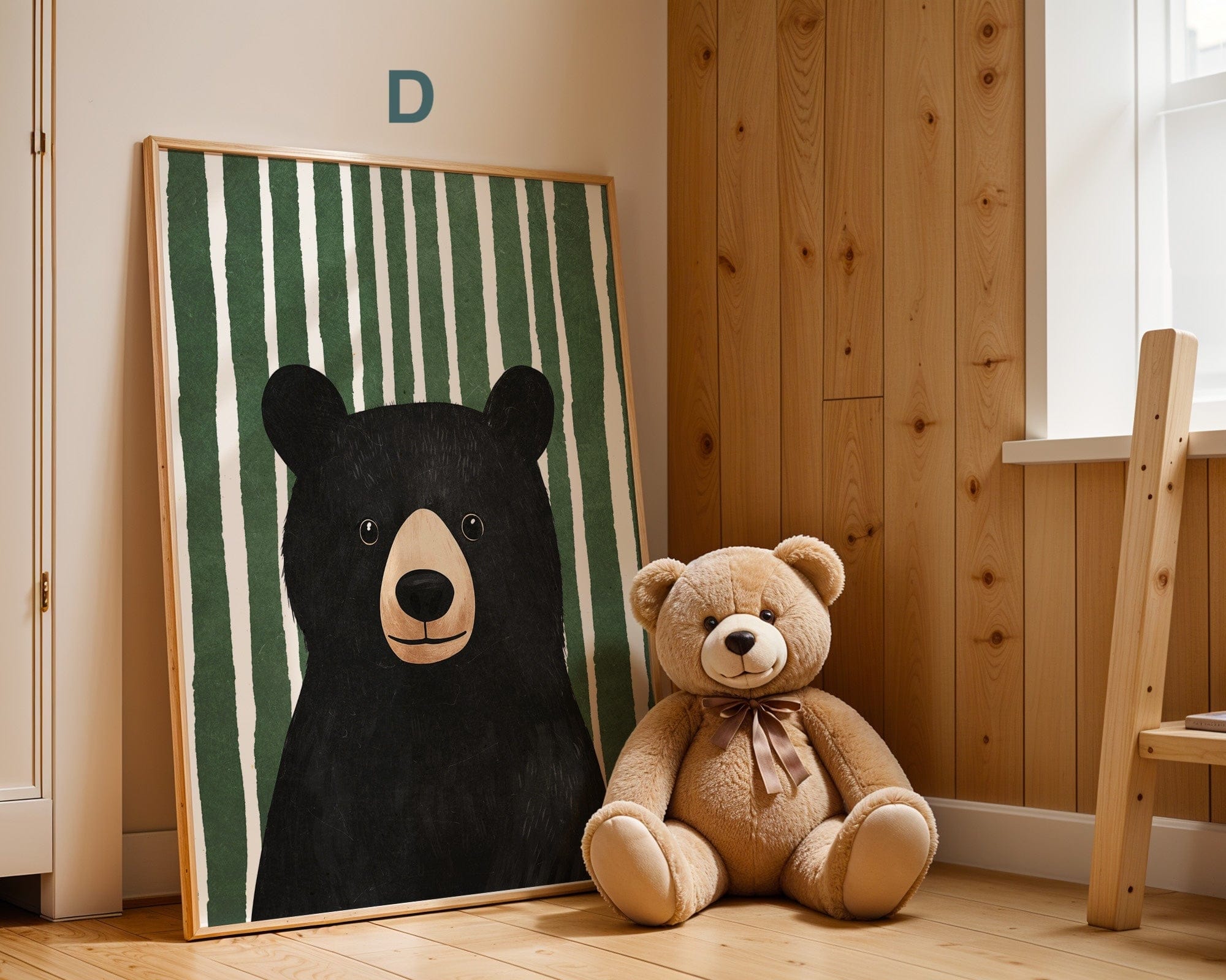 Poster Kinderzimmer Bär · Elefant · Fuchs · Katze · Geschenkidee für Kinder · Grün & Gelb · Waldtiere & Safari · Deko Print ohne Rahmen