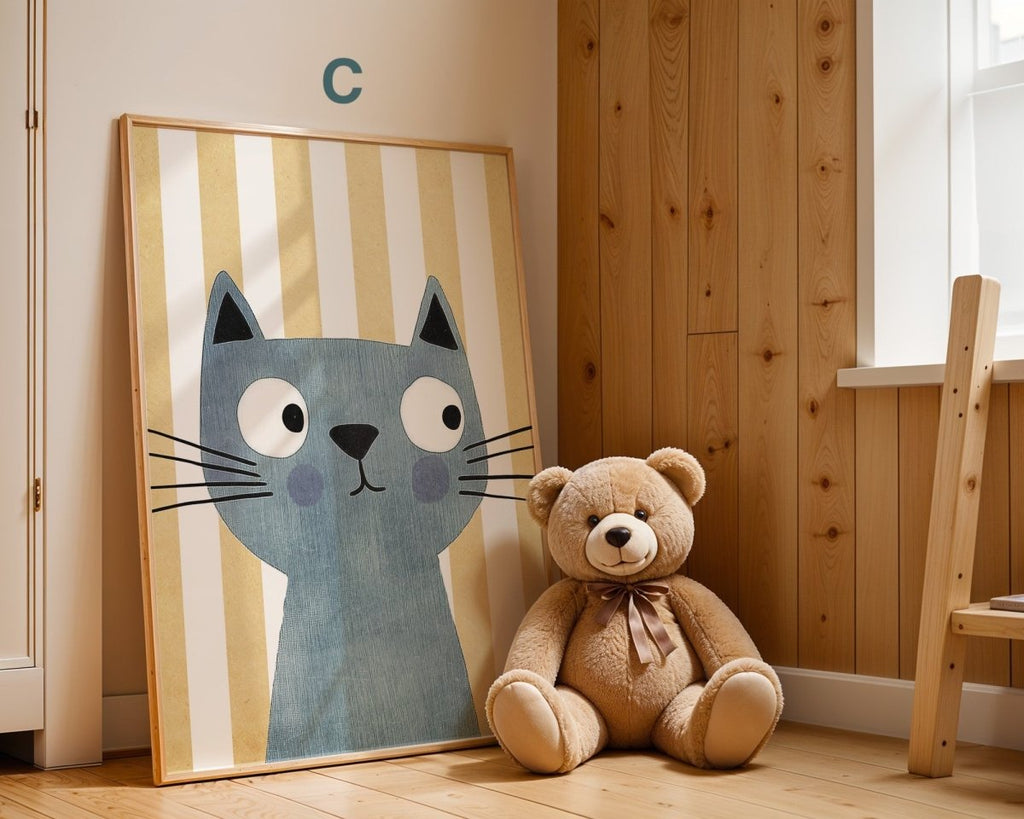 Children's Room Poster Bear · Elephant · Fox · Cat · Gift Idea for Kids · Green & Yellow · Forest Animals & Safari · Decorative Print without Frame