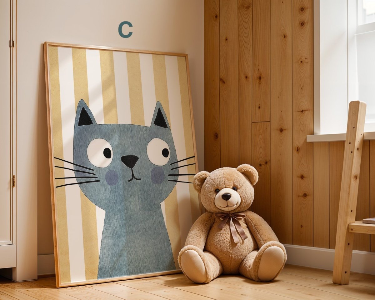 Poster Kinderzimmer Bär · Elefant · Fuchs · Katze · Geschenkidee für Kinder · Grün & Gelb · Waldtiere & Safari · Deko Print ohne Rahmen
