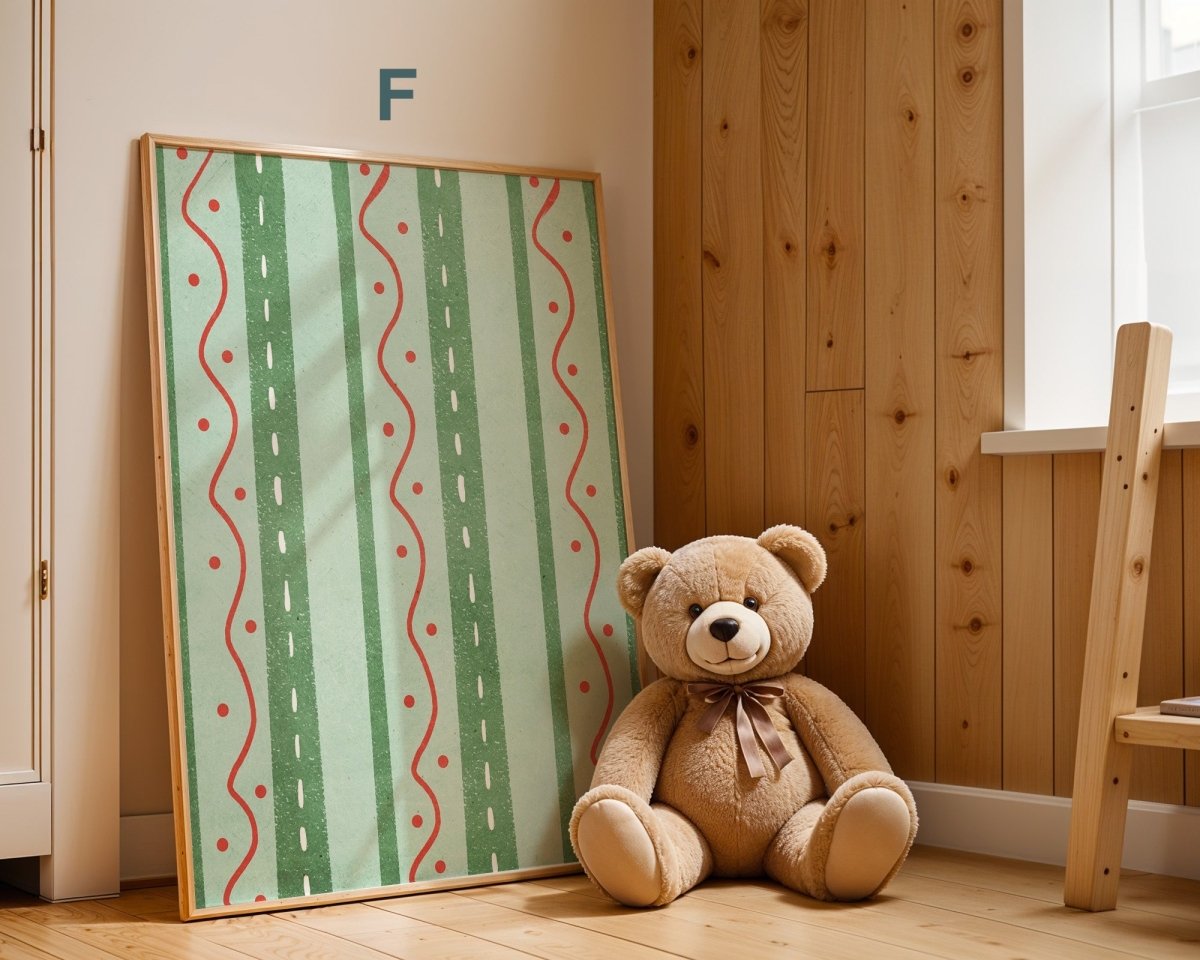 Poster Kinderzimmer Bär · Elefant · Fuchs · Katze · Geschenkidee für Kinder · Grün & Gelb · Waldtiere & Safari · Deko Print ohne Rahmen