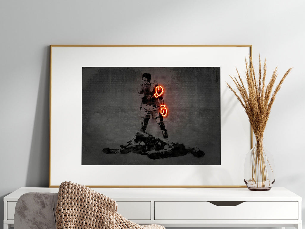 Poster Muhammad Ali Neon Boxing Gloves · Gym · Living Room Pictures · Training Room Pictures · Decorative Print · unframed