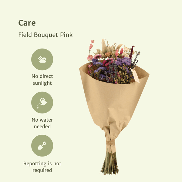 Trockenblumenstrauß – Feldblumen Rosa – Ø20cm ↕50cm – Getrocknete Blumen – Romantisch & Natürlich – Dekostrauß für Innenräume